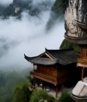  悬崖边古风建筑自然风光1304#竖屏 	 