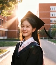  校园女孩穿学士服微笑1181#竖屏 	 