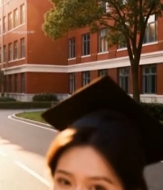  校园女孩穿学士服微笑(1)6929#竖屏 	 