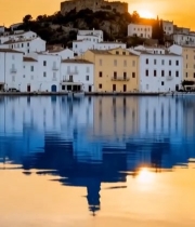  小镇夕阳下的湖景风光4221#竖屏 	 