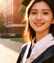  校园中微笑的女毕业生2854#竖屏 	 