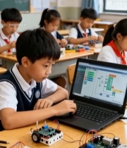  小学生在教室进行编程学习5732#竖屏 	 