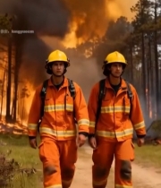  消防员森林灭火前行画面3308#竖屏 	 