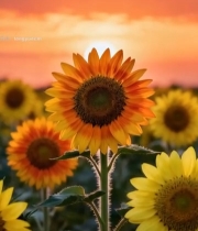  向日葵田夕阳景象6146#竖屏 	 