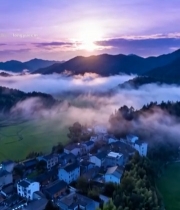  乡村日出云雾缭绕全景2097#竖屏 	 