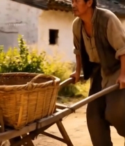  乡村男子推独轮车场景4366#竖屏 	 