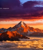  霞光下雪山云海壮美景色5277#竖屏 	 