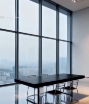  现代办公室内桌椅与落地窗景观1826#竖屏 	 