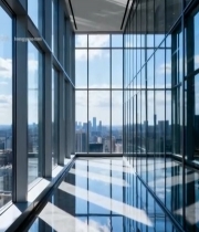  现代办公大楼内玻璃走廊景观1642#竖屏 	 