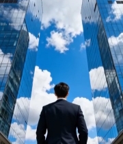  西装男子眺望高楼3109#竖屏 	 