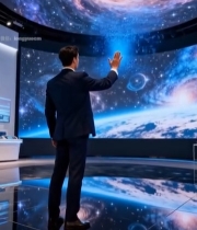  西装男子触摸星际屏幕场景5833#竖屏 	 