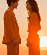  夕阳下情侣对视素材1936#竖屏 	 