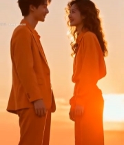  夕阳下情侣对视素材1936#竖屏 	 