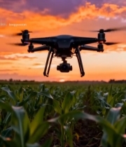  夕阳下无人机飞掠玉米田7209#竖屏 	 