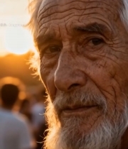  夕阳下老人面部特写素材7365#竖屏 	 