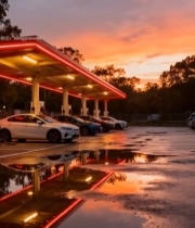  夕阳下电动汽车充电站场景5036#竖屏 	 