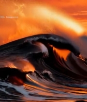  夕阳下翻涌的大海海浪568#竖屏 	 