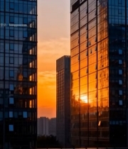  夕阳下的现代高楼大厦3154#竖屏 	 