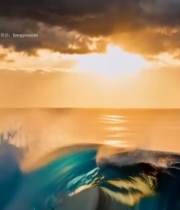  夕阳下大海海浪特写1409#竖屏 	 