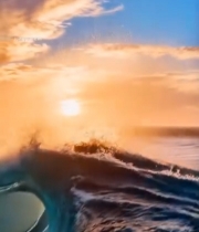  夕阳下大海的波浪景观5355#竖屏 	 