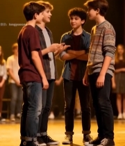  舞台上交流的青少年4449#竖屏 	 