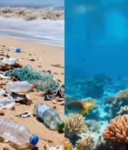  污染与健康海洋对比素材5824#竖屏 	 