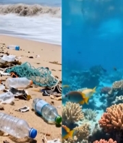  污染与健康海洋对比素材5824#竖屏 	 