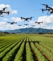  无人机群飞过农田上空5173#竖屏 	 