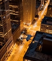  无人机航拍城市夜景高楼4559#竖屏 	 