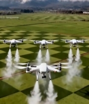  无人机农田喷洒作业富士山背景5792#竖屏 	 