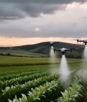  无人机农田喷洒作业画面(1)1080#竖屏 	 