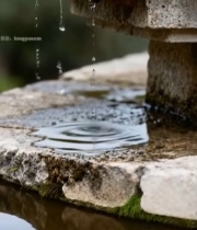  屋檐雨滴落水特写2601#竖屏 	 