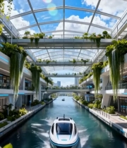  未来风格室内运河与游船景观371#竖屏 	 