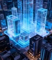  未来感科技城市建筑群655#竖屏 	 