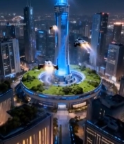  未来城市夜景与飞行汽车景观6280#竖屏 	 