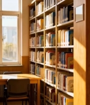  图书馆内书架桌椅场景(3)6873#竖屏 	 