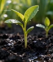  土壤中带水珠的嫩绿幼苗3161#竖屏 	 