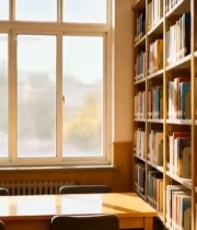  图书馆内书架桌椅场景320#竖屏 	 