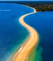  蜿蜒沙滩与大海航拍景象6966#竖屏 	 