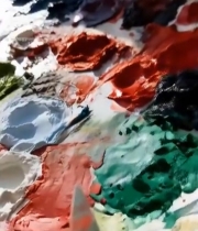  碗中彩色颜料块与调色盘5232#竖屏 	 