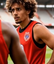  体育场内足球运动员交流3807#竖屏 	 