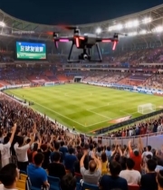  体育场内无人机航拍足球赛事334#竖屏 	 