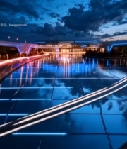  体育场夜景航拍车流画面88#竖屏 	 