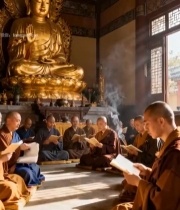  寺庙内僧人拜佛诵经素材1307#竖屏 	 