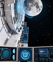  太空空间站内月球景象5278#竖屏 	 