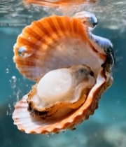  水中打开的扇贝带珍珠特写2471#竖屏 	 