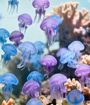  水族馆中游动的彩色水母2368#竖屏 	 