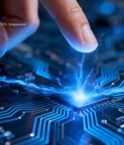  手指触碰芯片电路板素材616#竖屏 	 