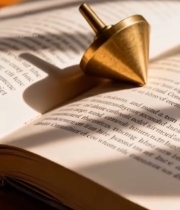  书本上的金属陀螺特写2975#竖屏 	 