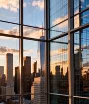  室内透过玻璃看城市高楼景观1388#竖屏 	 